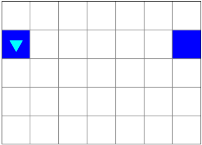 7 by 5 world with blue dots on left and right edges