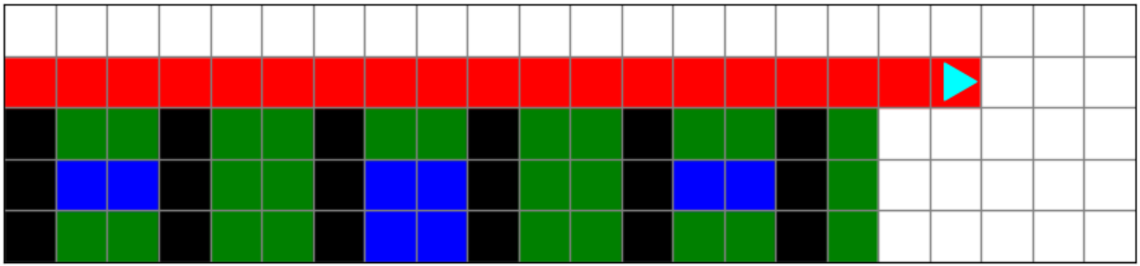 row of red squares above the colored squares in the 22 by 5 world