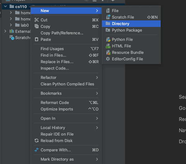 creating a new pycharm directory