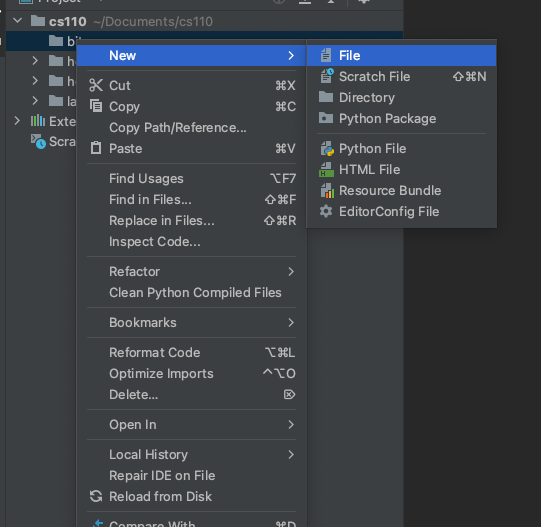 creating a new pycharm file