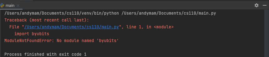 ModuleNotFoundError: No module named 'byubits'