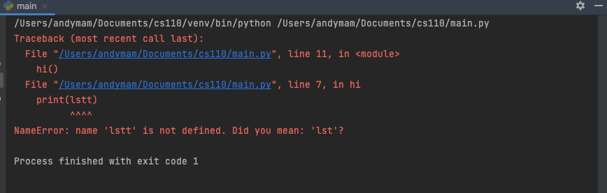 NameError: name 'lstt' is not defined. Did you mean 'lst'?