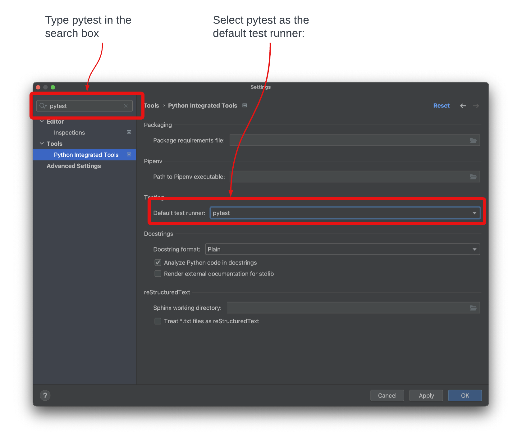 Setting pytest as the default test runner