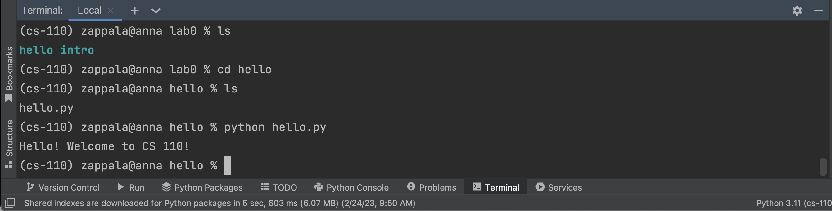 running python hello.py