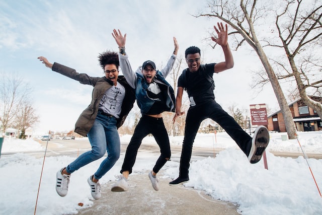 excited people jumping