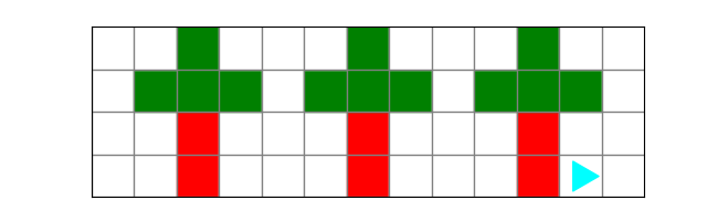 three trees next to each other, with one blank square between