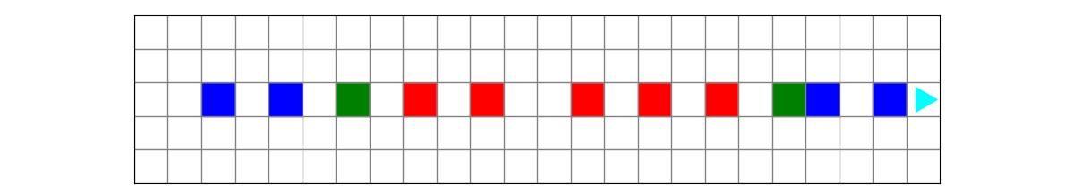 blue squares in between the green squares have been removed