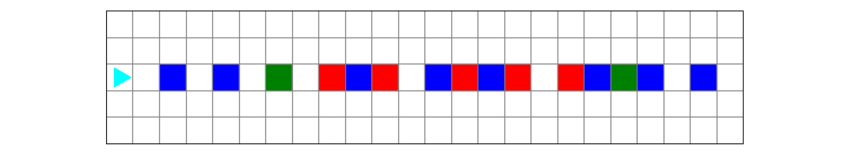 a world with blue, green and red squares in the same row as bit