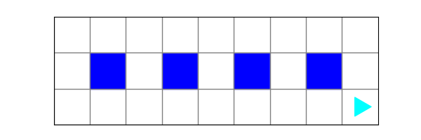 four blue dots in the middle row