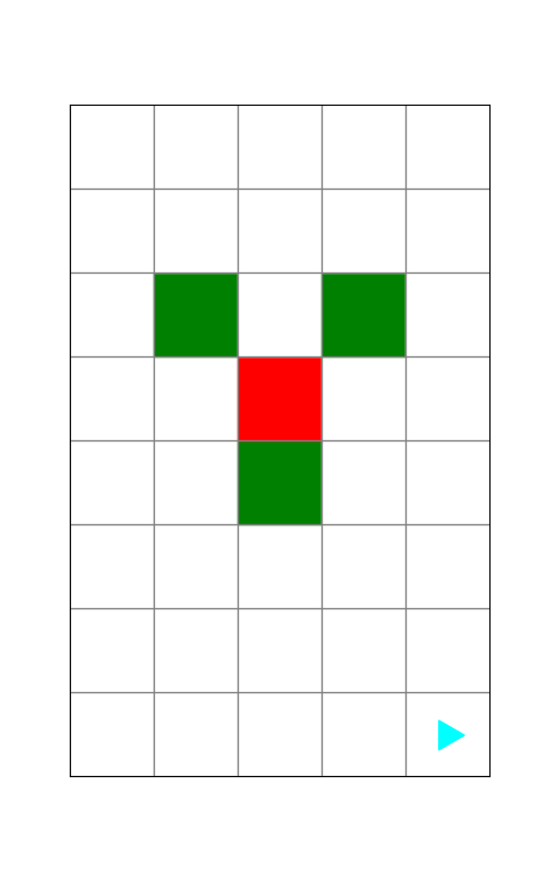 one firework, with 3 green squares and one red square in the middle