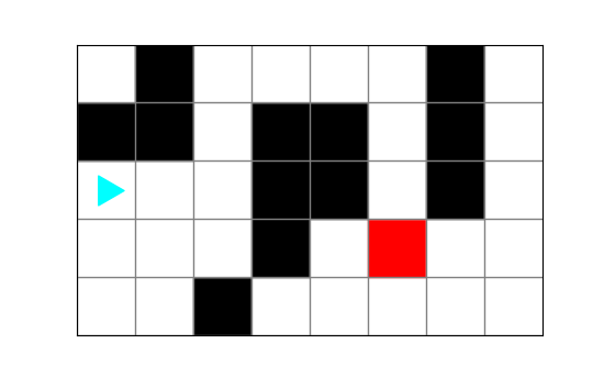 a maze of black squares with a red square as the final destination