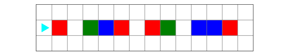 a world with red, blue, and green squares, all in the same row as bit