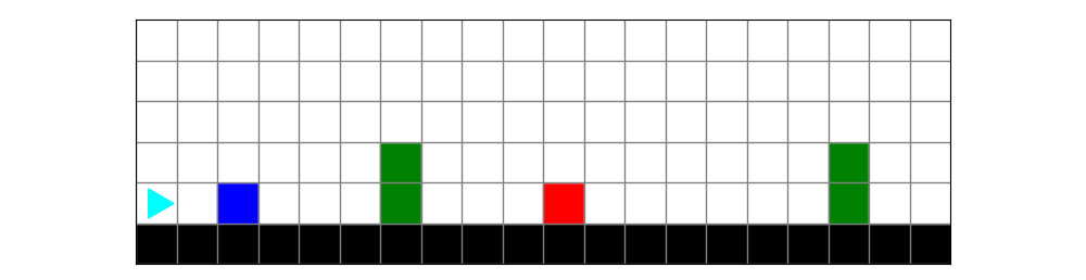 flower stems (green squares) with a color in front